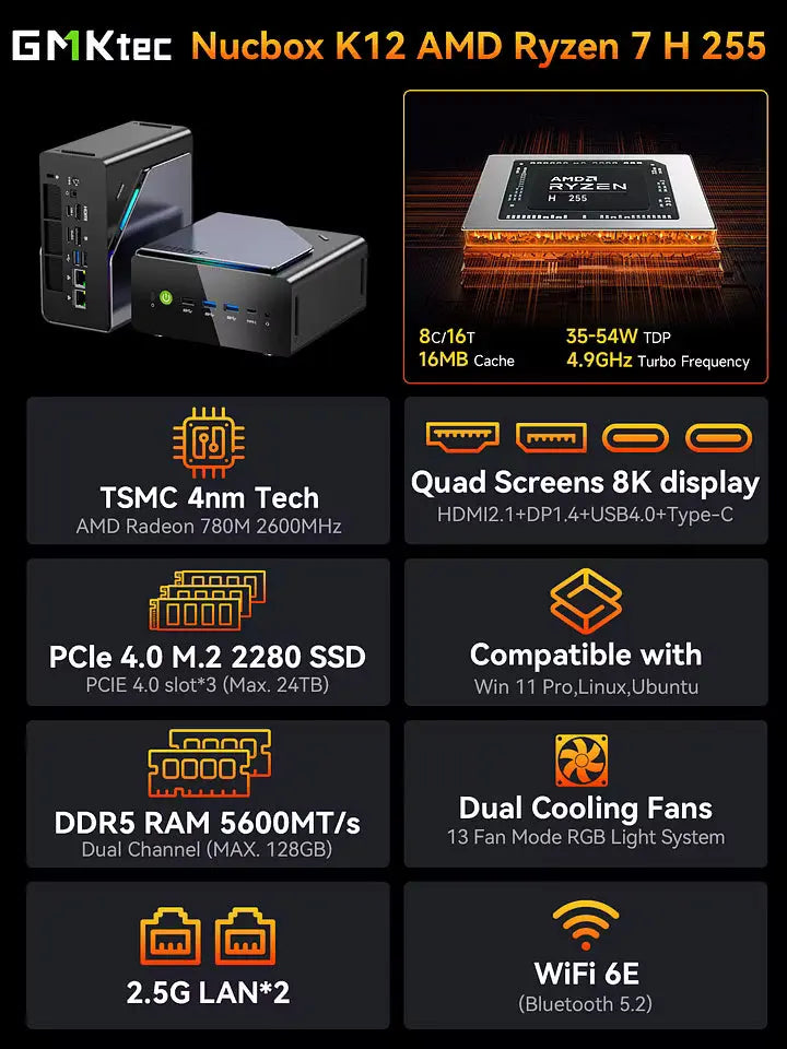 GMKtec K12 AMD Ryzen™ 7 H 255 Gaming Mini PC - Barebone