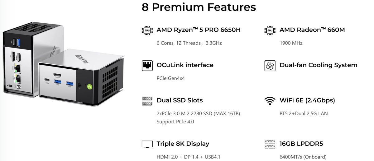GMKtec M8 AMD Ryzen™ 5 PRO 6650H Mini PC