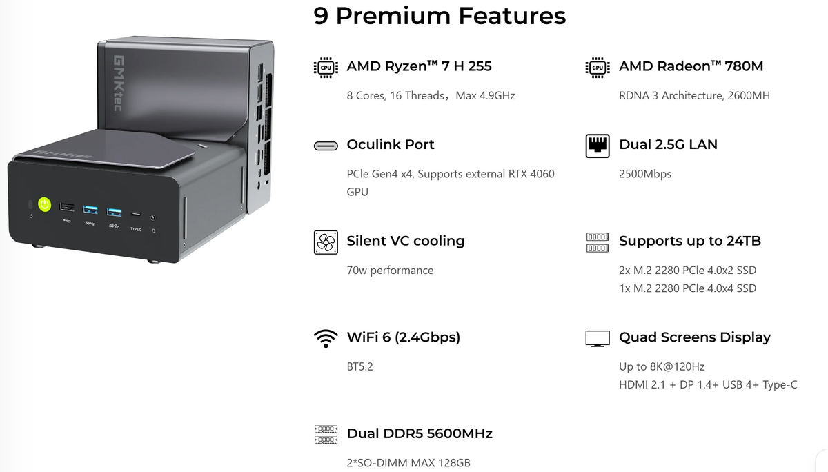GMKtec K12 AMD Ryzen™ 7 H 255 Gaming Mini PC