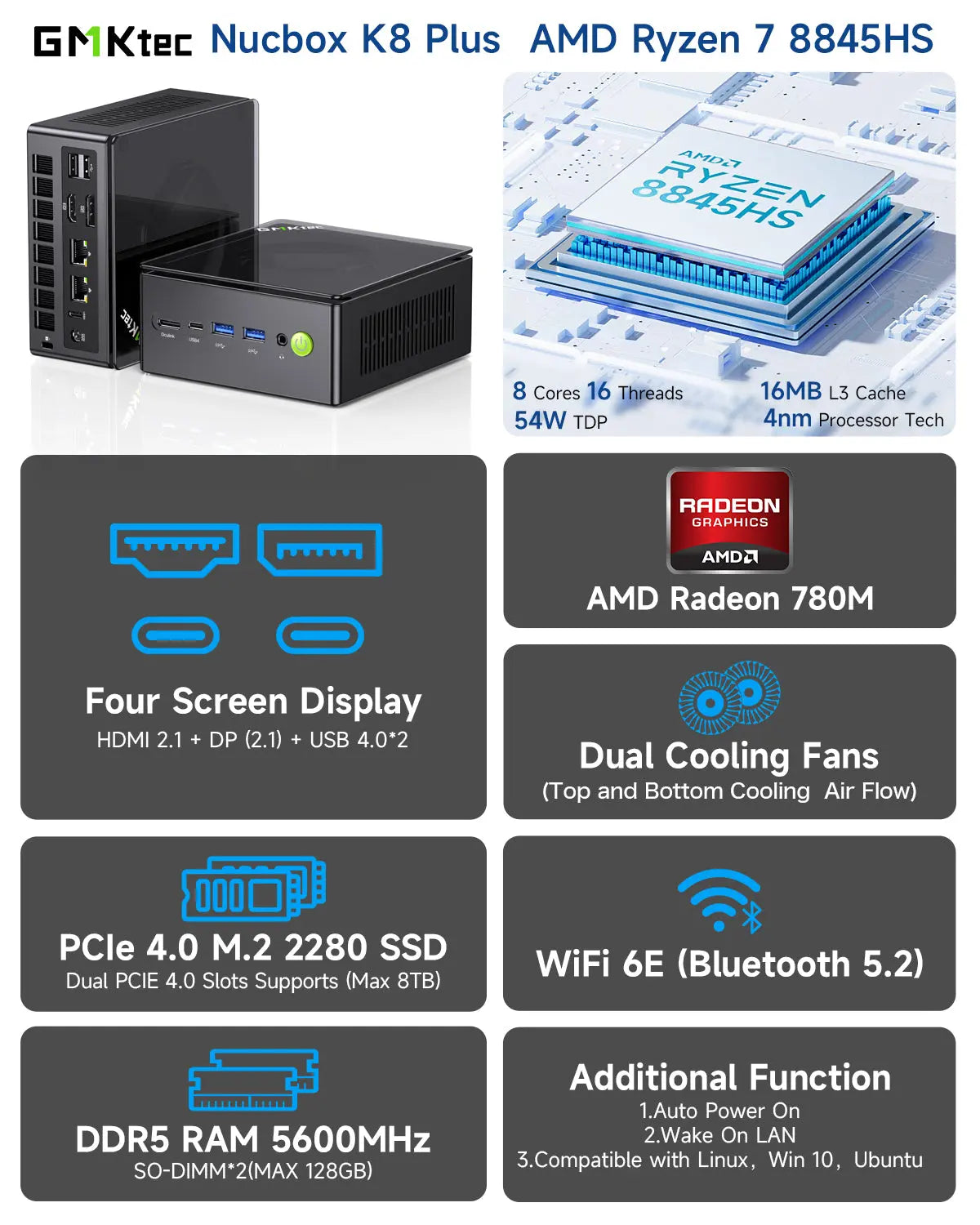 GMKtec K8 Plus AMD Ryzen™ 7 8845HS Gaming Mini PC - Barebone