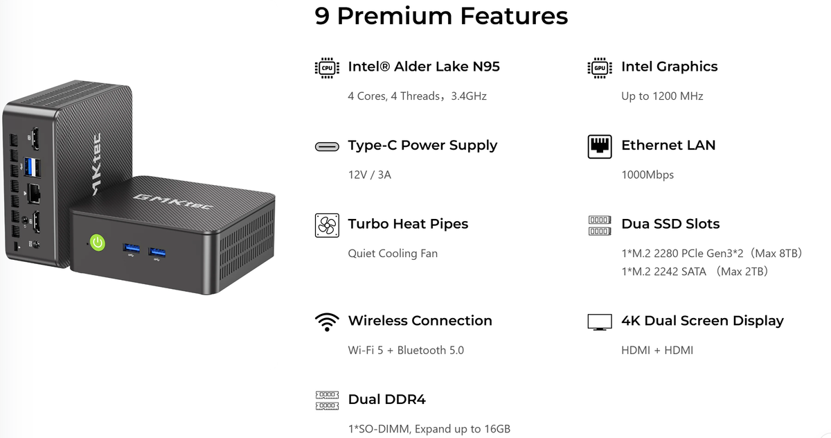 GMKtec NucBox G3S Mini PC Intel® Alder Lake N95