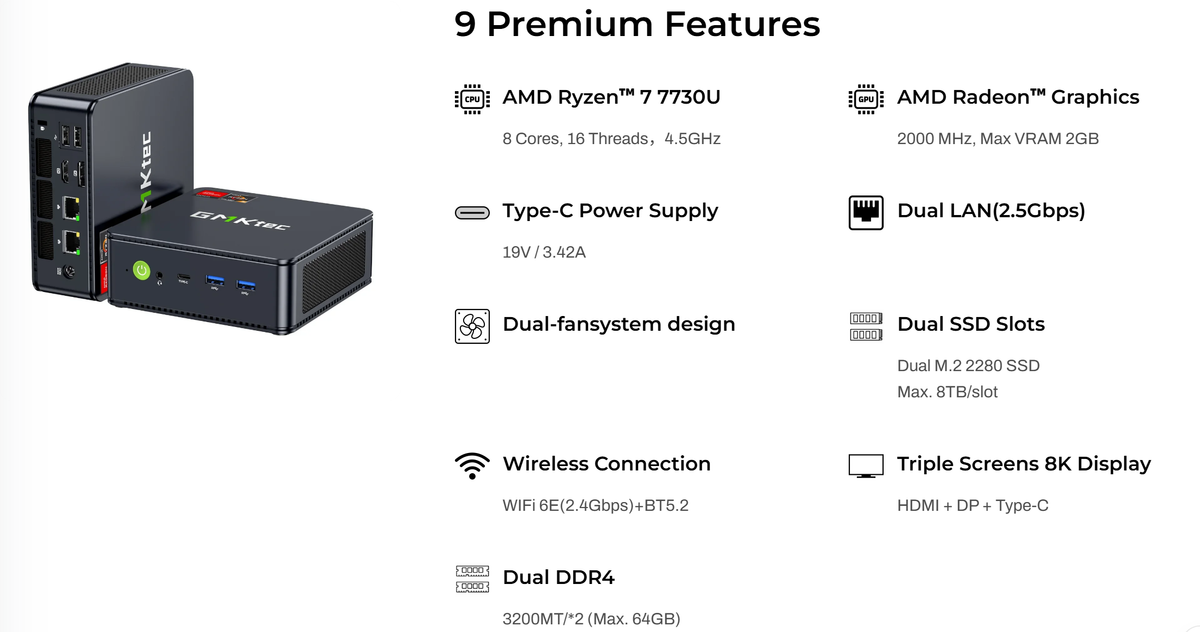 GMKtec M5 Ultra AMD Ryzen™ 7 7730U Mini PC